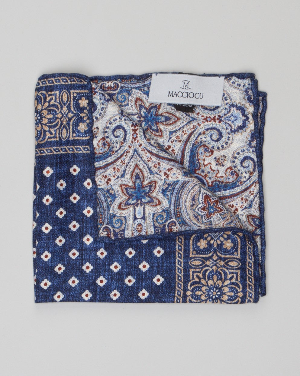 MACCIOCU - Pochette double in seta con fantasia maiolica | macciocu.com