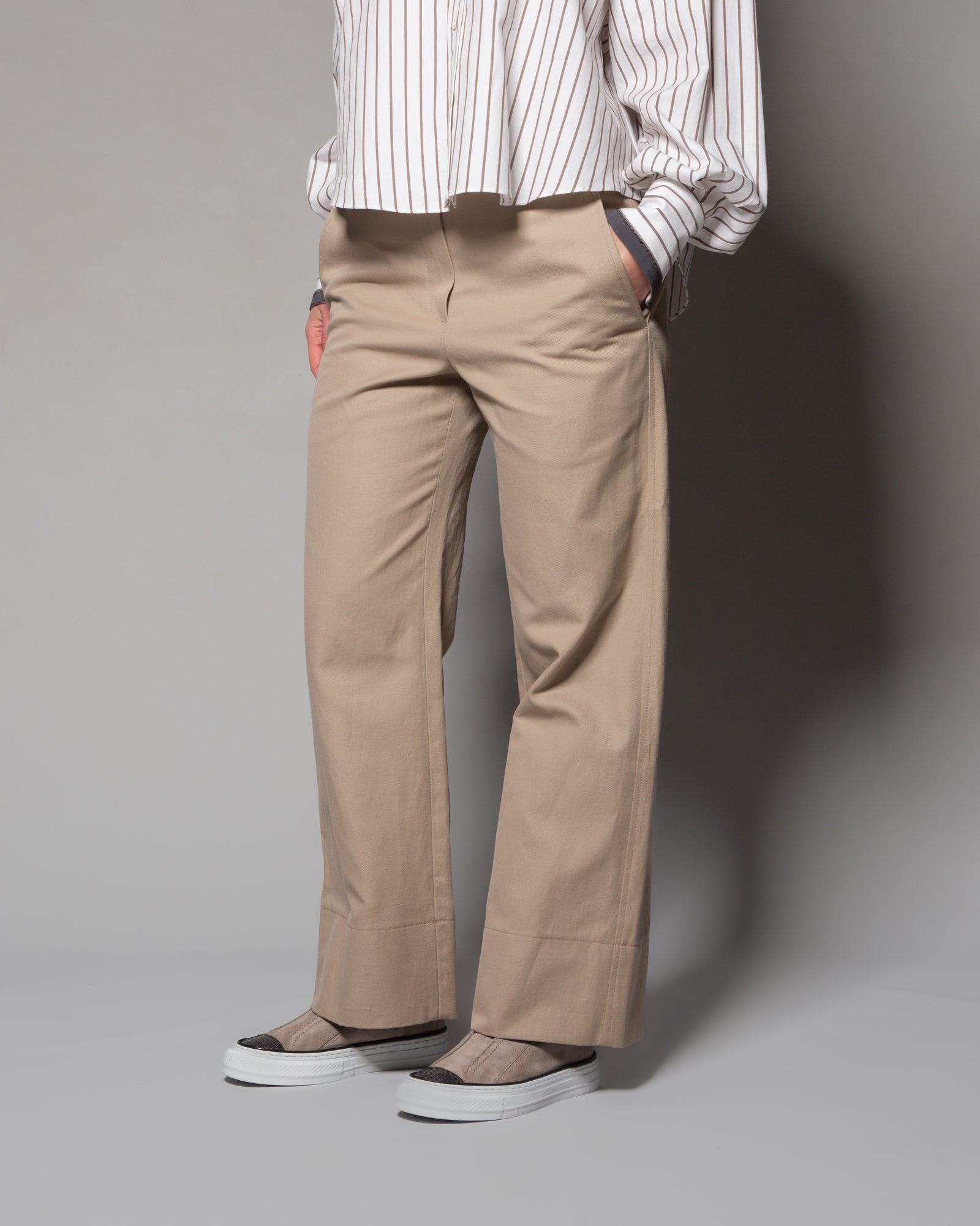 BRUNELLO CUCINELLI - Pantaloni Crop in cotone e lino | macciocu.com