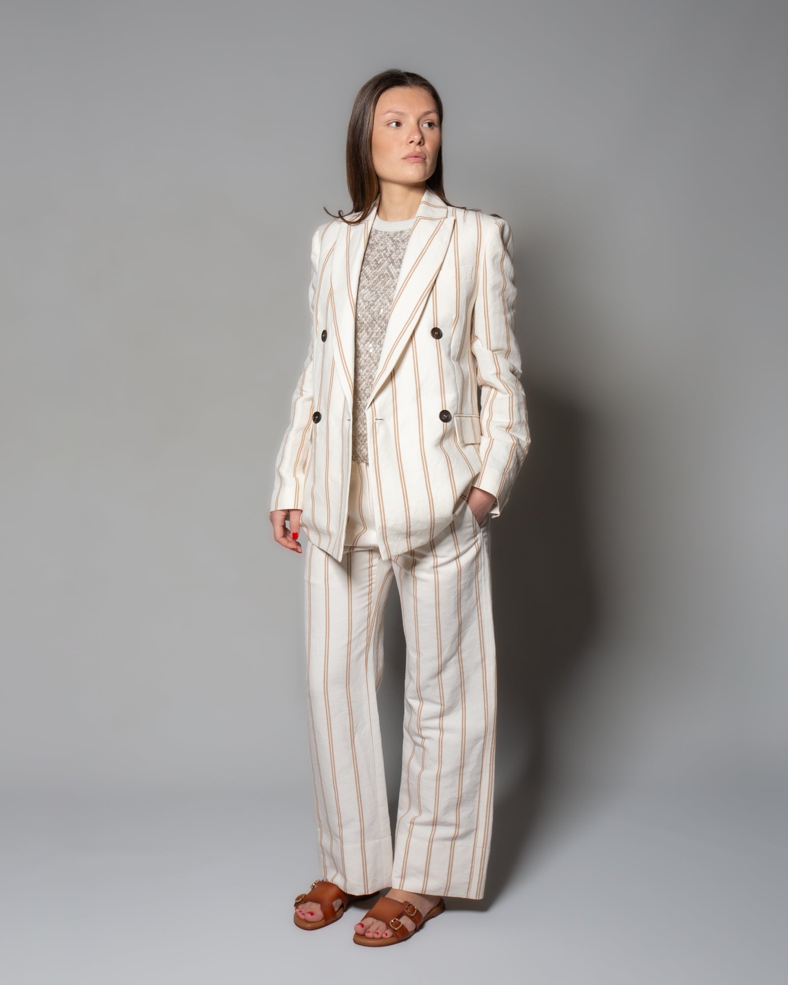 BRUNELLO CUCINELLI - Pantaloni in lino e cotone a righe | macciocu.com