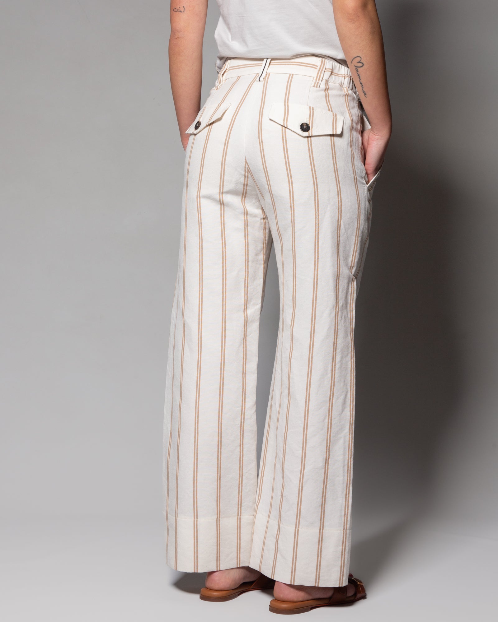 BRUNELLO CUCINELLI - Pantaloni in lino e cotone a righe | macciocu.com