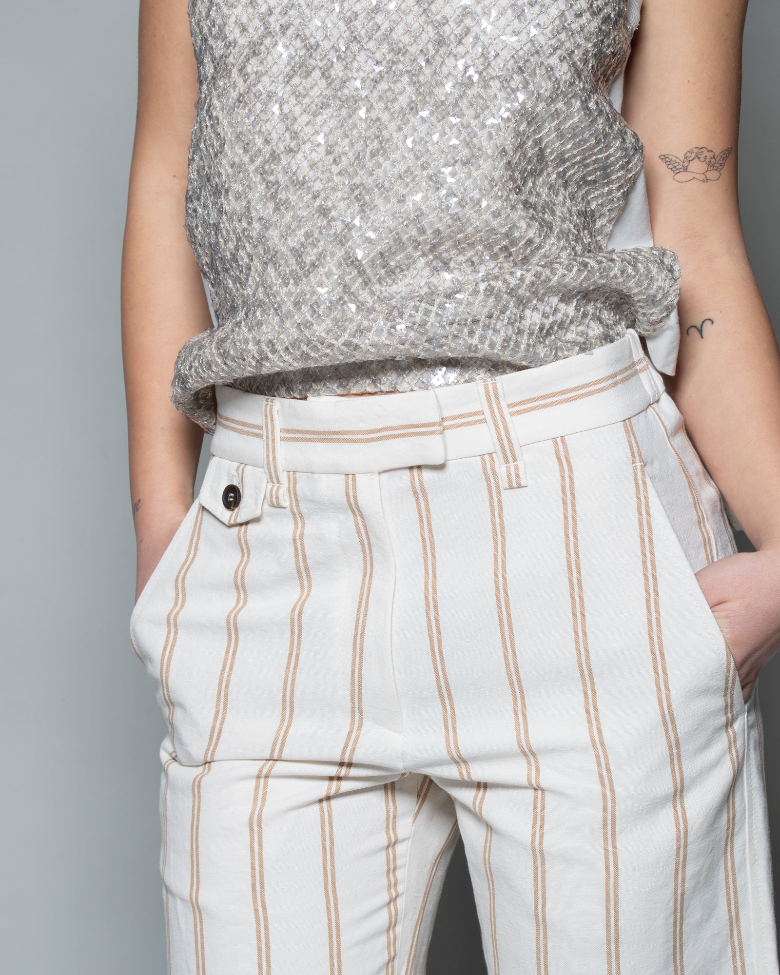 BRUNELLO CUCINELLI - Pantaloni in lino e cotone a righe | macciocu.com