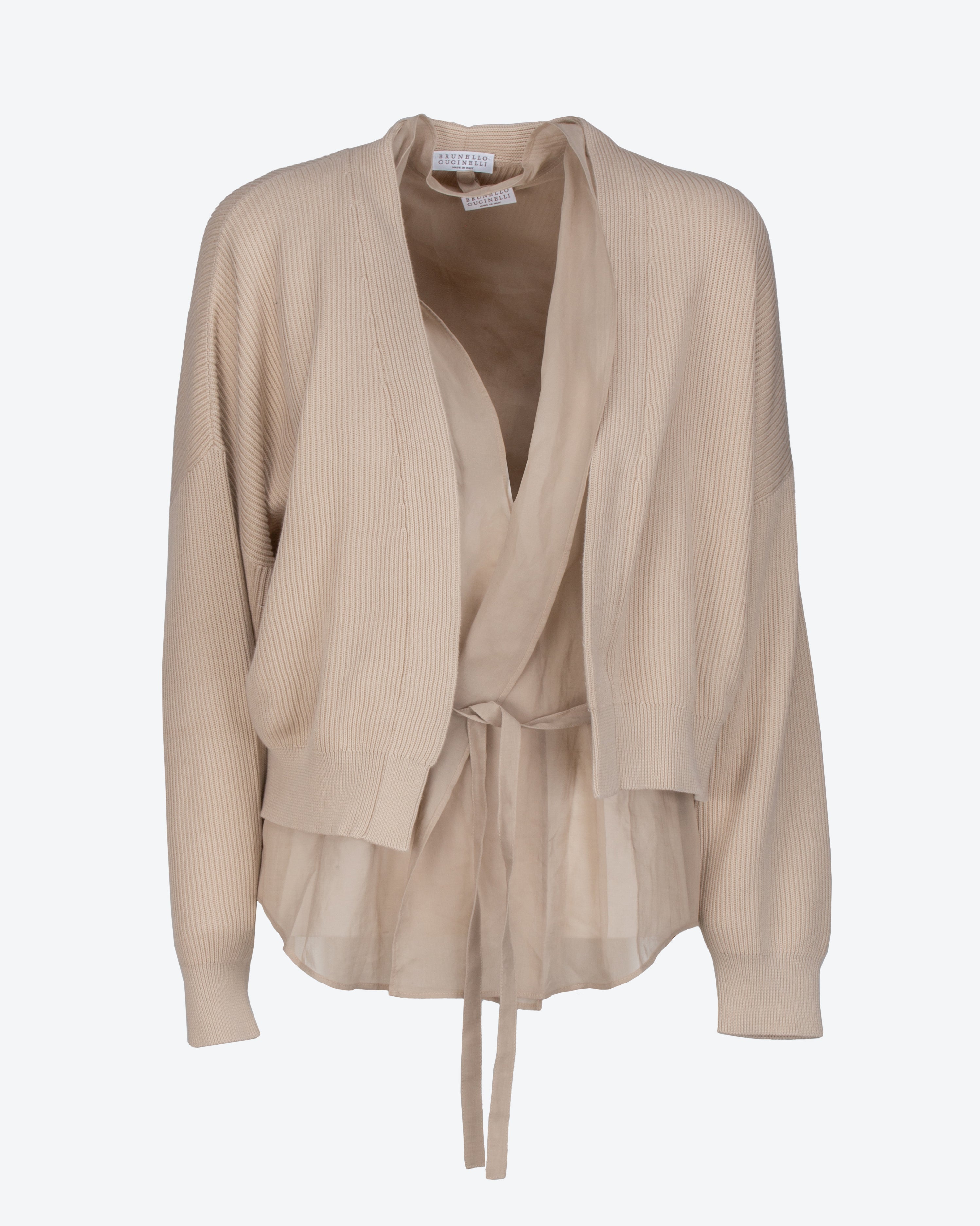 BRUNELLO CUCINELLI - Cardigan in maglia a coste e organza di cotone | macciocu.com