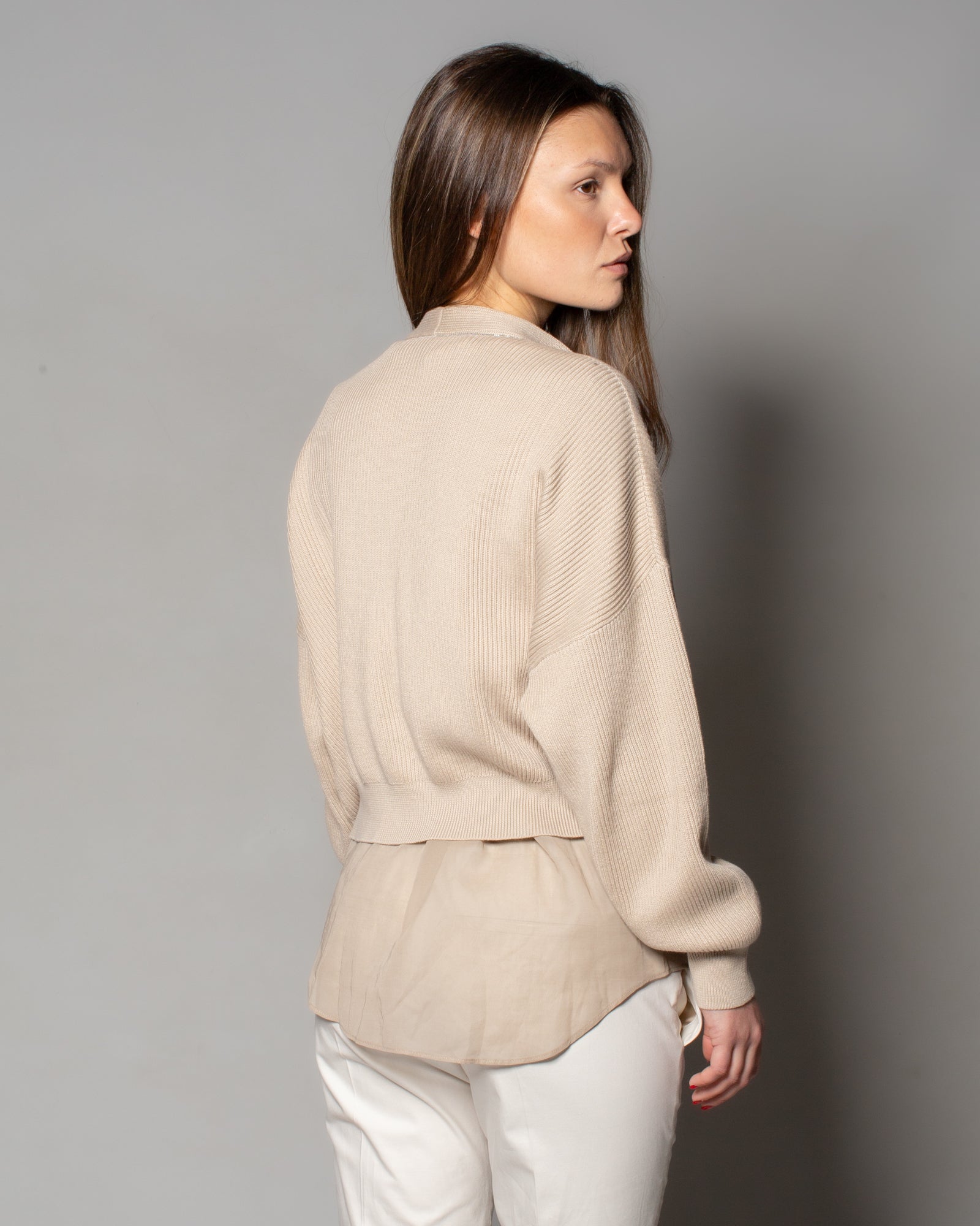 BRUNELLO CUCINELLI - Cardigan in maglia a coste e organza di cotone | macciocu.com