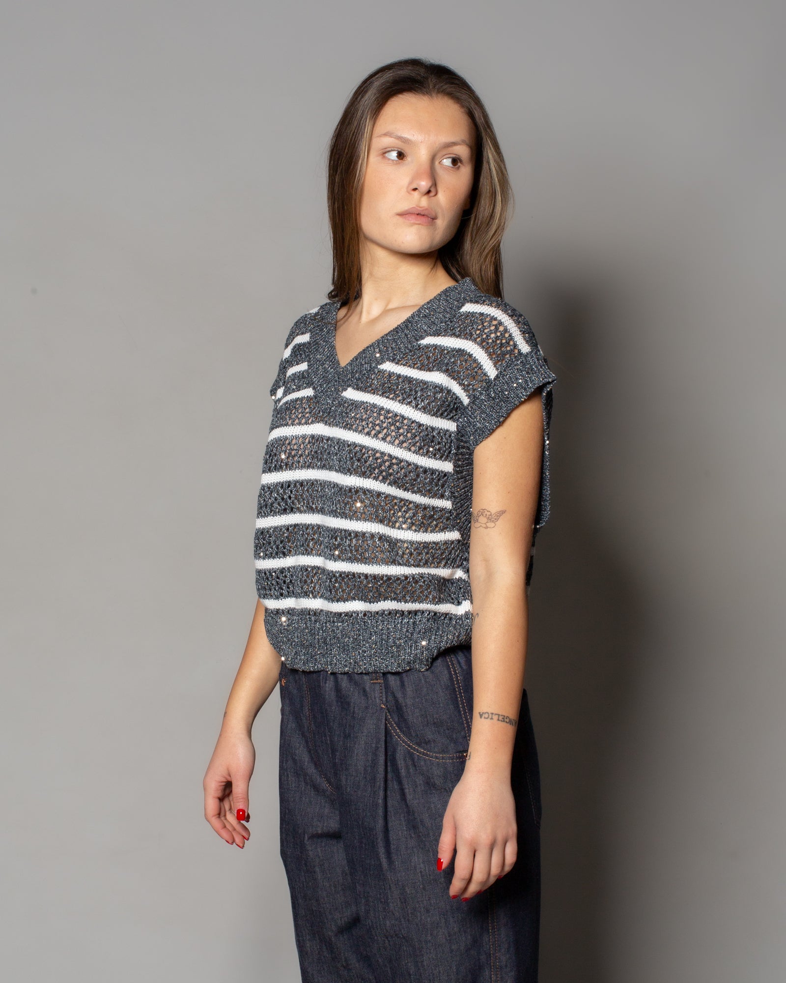 BRUNELLO CUCINELLI - Maglia a righe con lavorazione ai ferri | macciocu.com