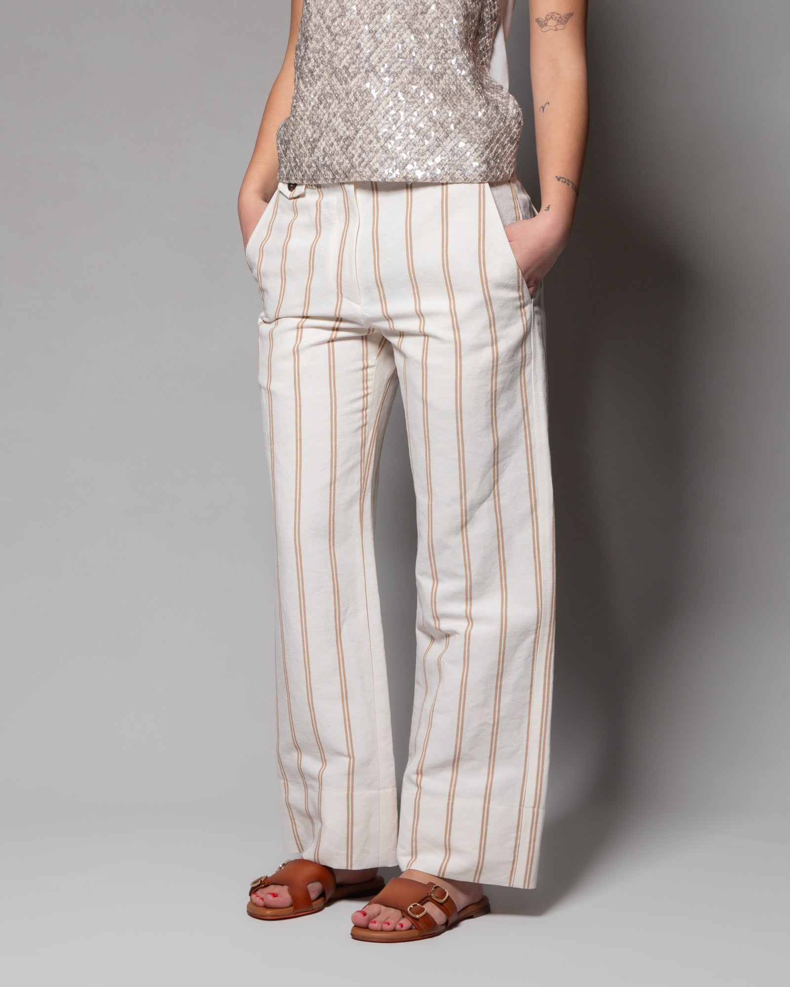 BRUNELLO CUCINELLI - Pantaloni in lino e cotone a righe | macciocu.com