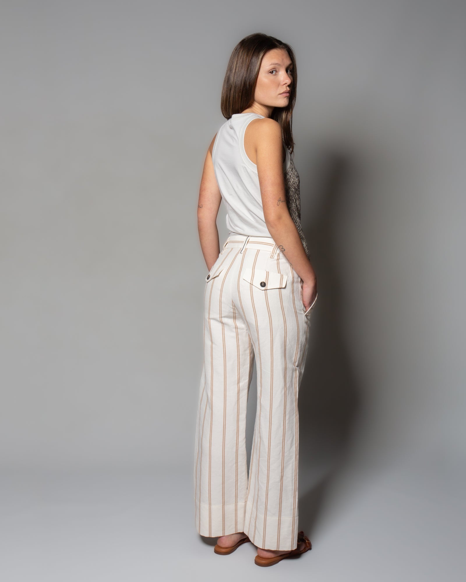 BRUNELLO CUCINELLI - Pantaloni in lino e cotone a righe | macciocu.com