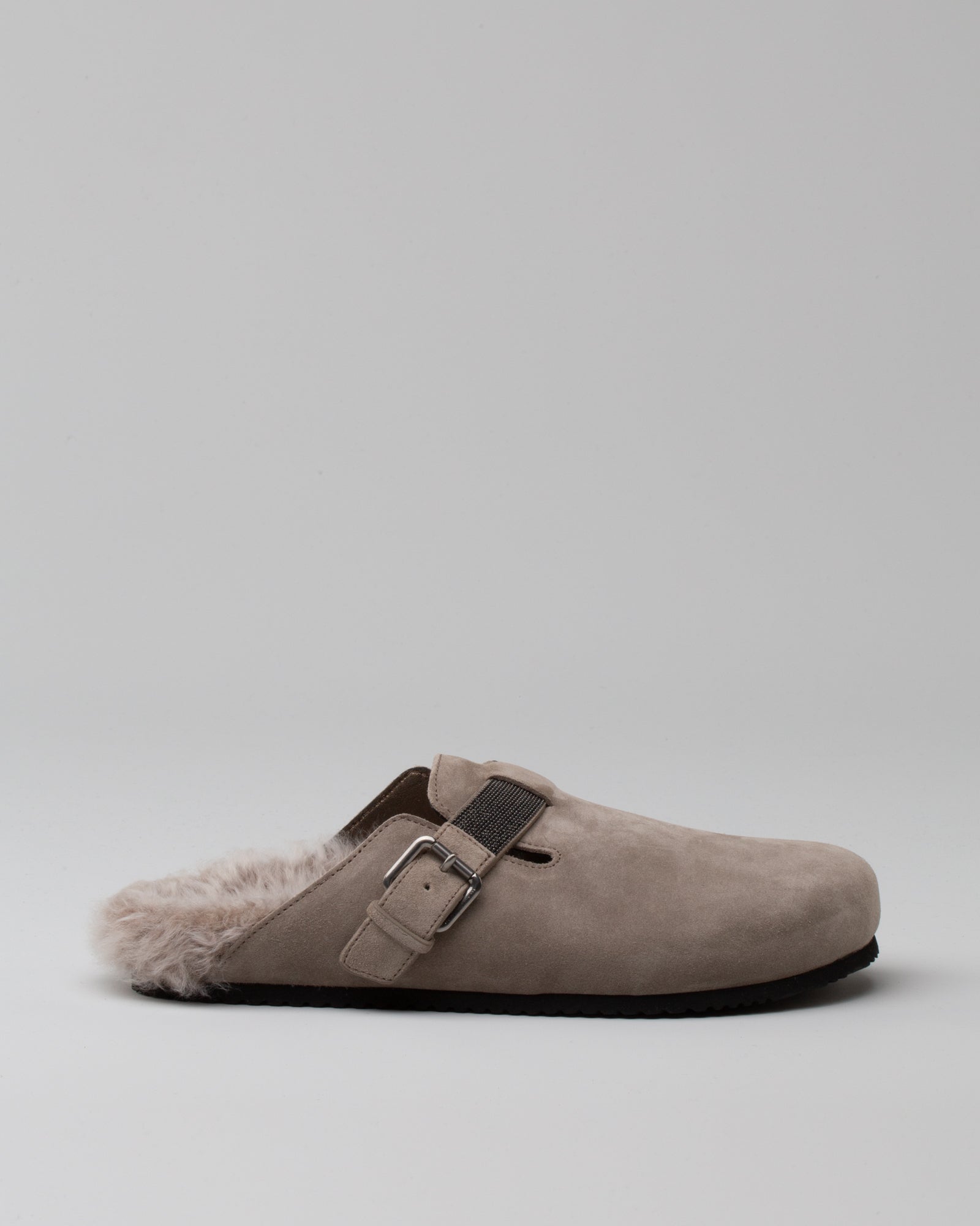 Sabot in suede con pelliccia 35 Ghiaccio