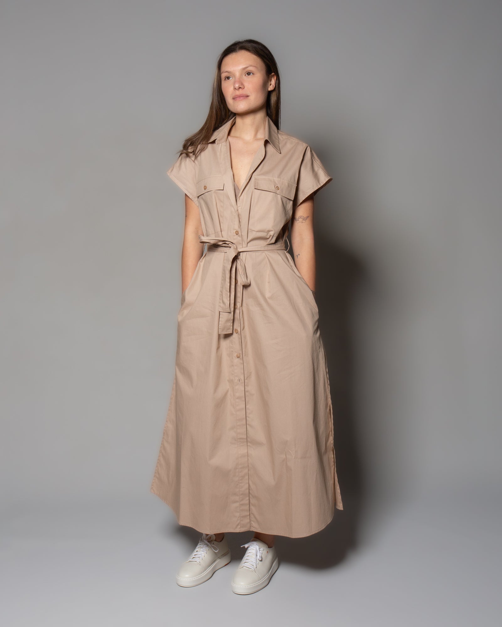 Dress Dondup Abito Dress With Belt And Pockets 38 Beige